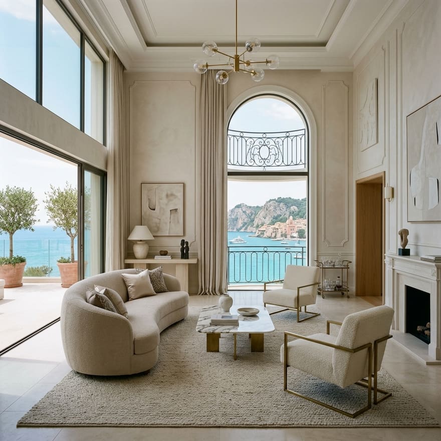 Salon d'intérieur raffiné pour un projet immobilier de prestige